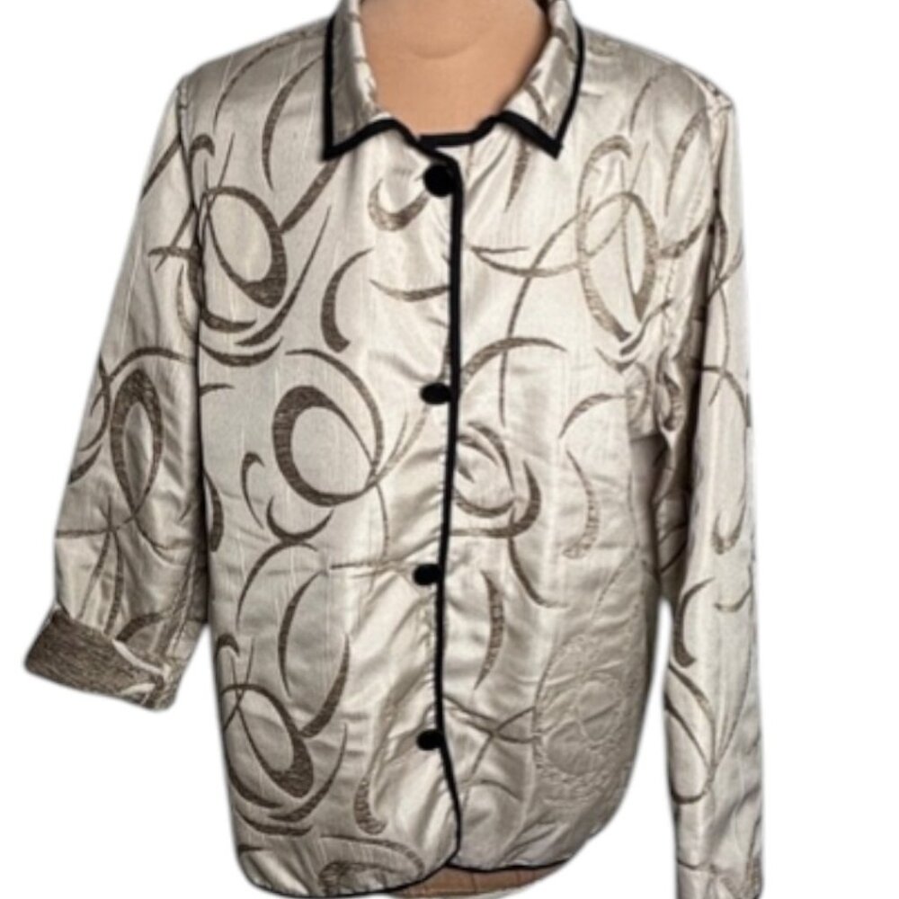 Reversible Quilted Jacket Beige Tan Swirl Print Lightweight Coat